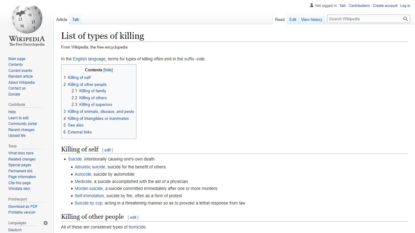 List of types of killing - Wikipedia