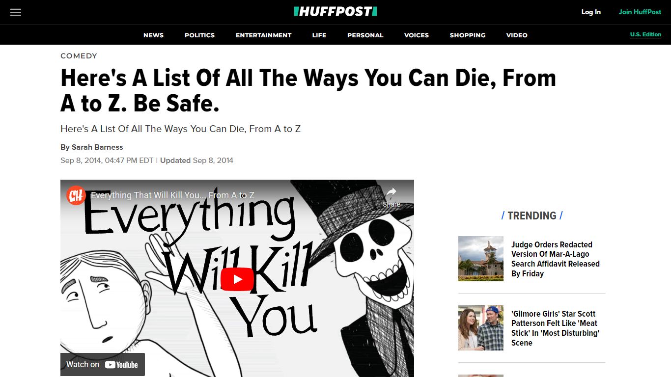 Here's A List Of All The Ways You Can Die, From A to Z. Be Safe. - HuffPost